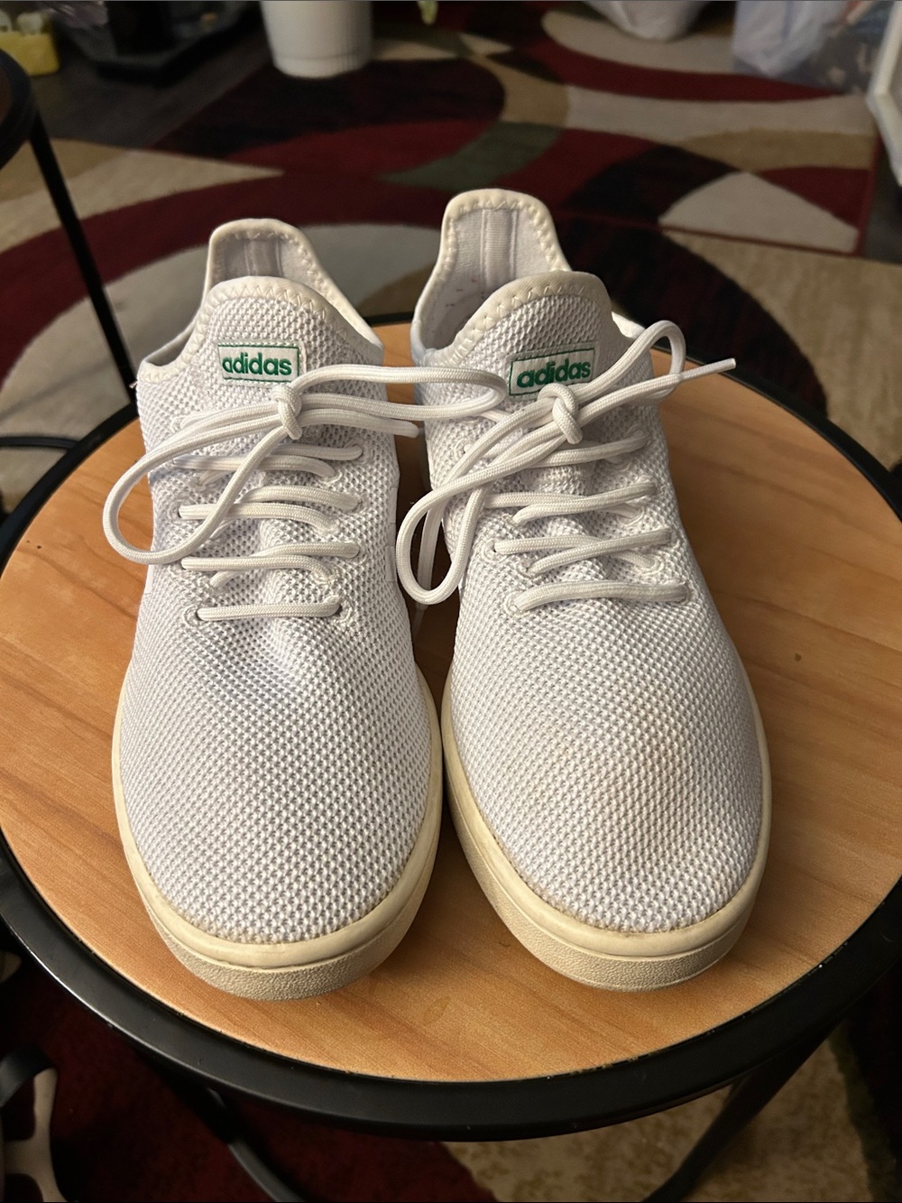adidas Men’s White Knit Sneakers with Green Logo